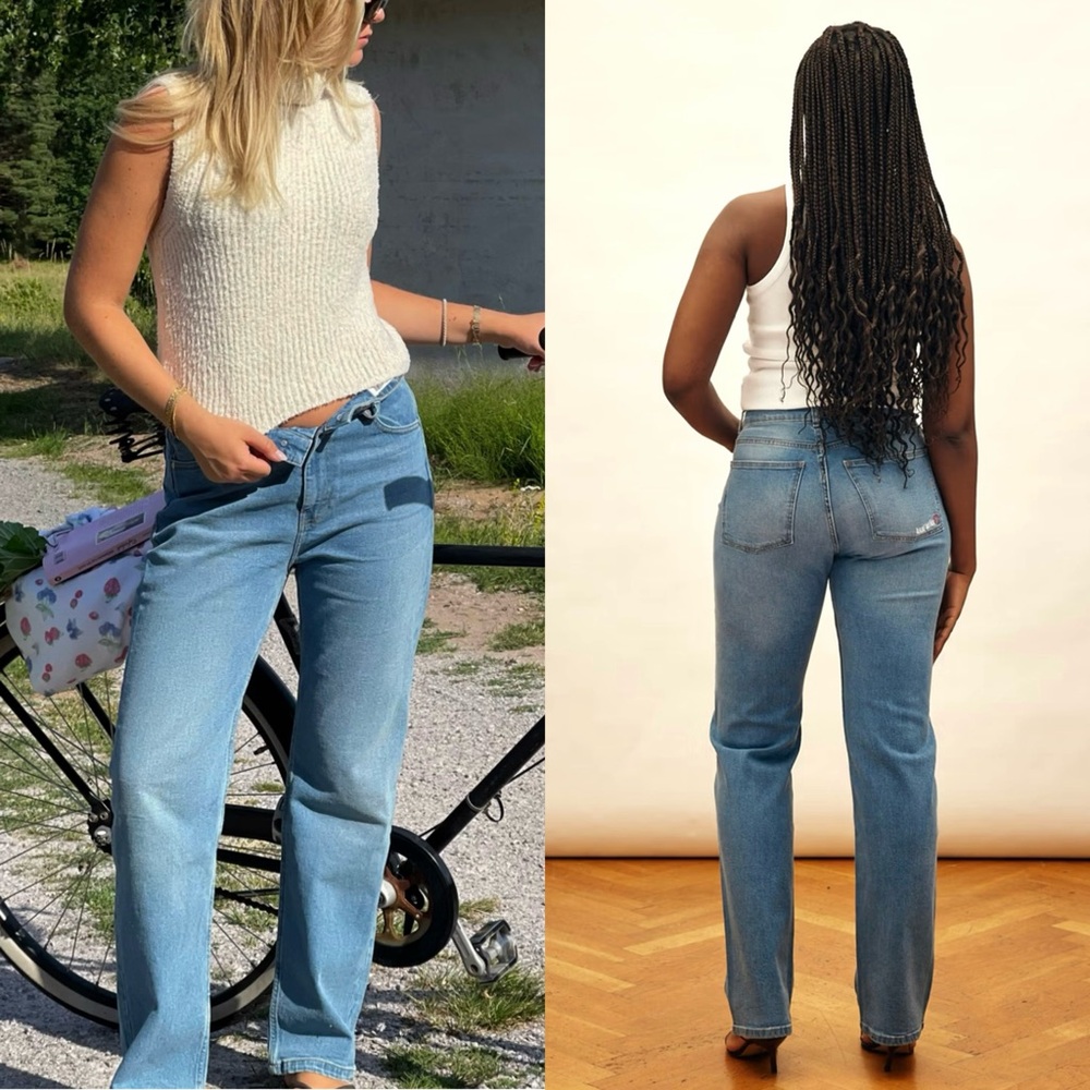 DJERF AVENUE High Rise Embroidered Organic Cotton Denim Straight Leg Jeans‎ 25 - Picture 3 of 10